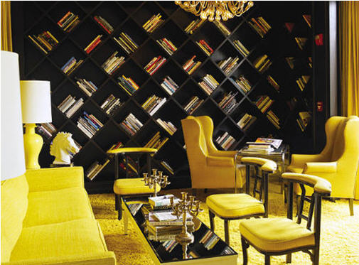 Library interior - intense winter yellow with black. This link will open a new browser window.