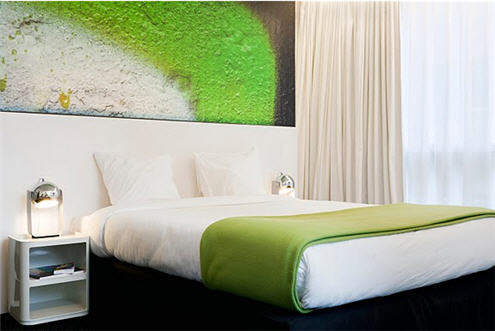 Pantone hotel - Pantone green bedroom. This opens a new browser window.