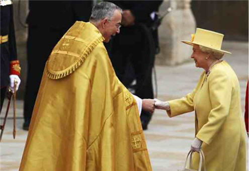 Color Symbolism-royal style - Dean of Westminster greeting the Queen. This opens a new browser window.