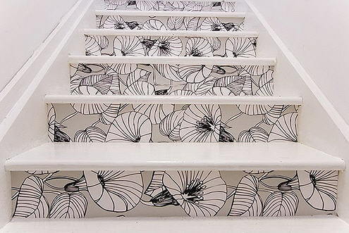 Weekend Decorator - stair rise - using wallpaper. This opens a new browser window.