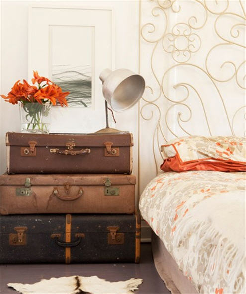 Interiors - suitcases bedside table. This opens a new browser window.
