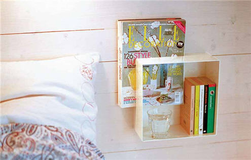 Interiors - wall mounted bedside table. This opens a new browser window.