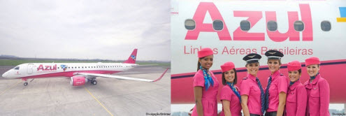 Business Branding uniforms - pink - Azul airlines. This opens a new browser window.