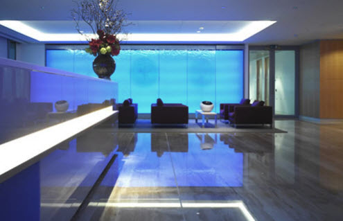 Interiors - How to use blue in the workplace - Barclays Bank HQ. This opens a new browser window.