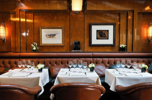 Business branding interiors colours - brown - Hôtel de Vigny restaurant. This opens a new browser window.