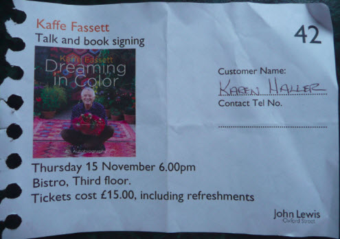 Kaffe Fassett talk and book signing ticket.