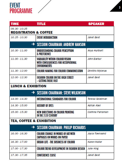 Colour for the Business And The Professions - list of speakers.