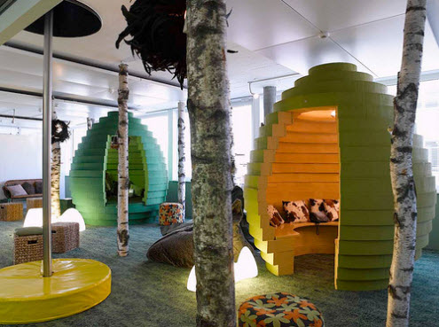 Business interior colour and design - the Google effect - Google Bee hive. This opens a new browser window.