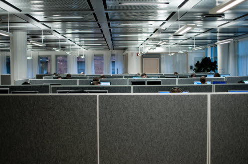 Business interior colour and design - the Google effect - Grey office cubicles. This opens a new browser window.
